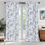 Beauoop Floral 100% Blackout Curtains 84 Inches Long 2 Panels for Bedroom Living Room Navy Blue and White Flower Patterned Room Darkening Thermal Soundproof Rod Pocket Back Tab Window Drapes, 52X84