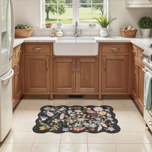 Bathroom Rugs 30x20 Bath Mat: Boho Washable Low-Pile Thin Door Mat Black