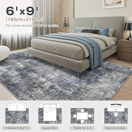 Washable 6x9 Area Rugs for Living Room: Abstract Modern Home Decor Rug