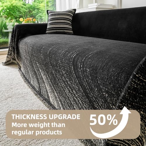 Couch Cover for Dogs Washable Sofa Cover, Sectional Couch Covers, Sofa Covers for 2 Cushion Couch, Non Slip Stripe Sofa Slipcovers Furniture Protector (Black 91x102)
