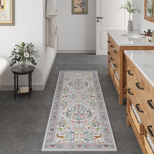 Rugcomf Runner Rug 2'7"x8' Floral Washable Non Slip, Colorful