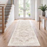 3x9 Washable Hallway Runner Rug: Wide Non Slip Soft Indoor Rugs Ivory Beige