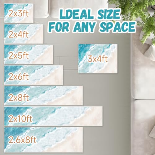 Beach Pattern 3x4ft Runner Rug Non Slip Washable Kitchen Runner Rug with Rubber Backing，Low-Pile Soft Washable Runner Rugs for Hallway Entryway Kitchen Bedroom Living Room Bathroom