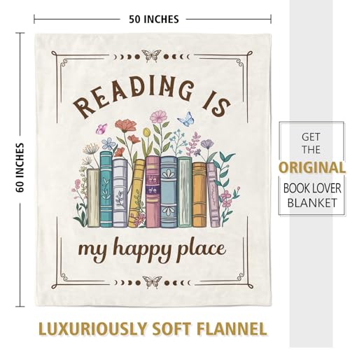 Book Lovers Gifts, Reading Blanket Gifts for Book Lovers, Unique Bookish Presents for Reader Bookworm on Birthday Christmas Soft Flannel Throw Blanket 60"x50"