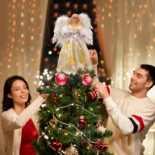 Christmas Tree Topper with Lights | 12.5 inch White Angel Tree Topper | Battery-Powered Tree Toppers Christmas Decorations