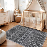 3x5 Washable Moroccan Area Rug: Ultra Soft Low Pile Non Slip Rugs Black