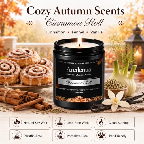 Fall Candles, Cinnamon Roll Scented, Autumn Seasonal Candle