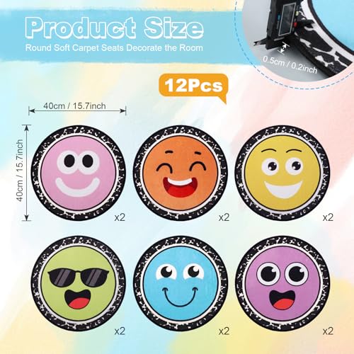 Dunzy 12 Pcs Flexible Seating Classroom Rug 15.7'' Expression Circle Carpet Seats Rug Classroom Rugs Cushions for Classrooms Back to School End of The Year Gift Preschool(12 Pcs)