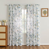 MYSKY HOME Sheer Floral Curtains 84 inches Long 2 Panels Set for Living Room Leaf Printed Summer Curtains for Bedroom Rod Pocket Window Drapes, Yellow and Blue, 52 x 84 inch