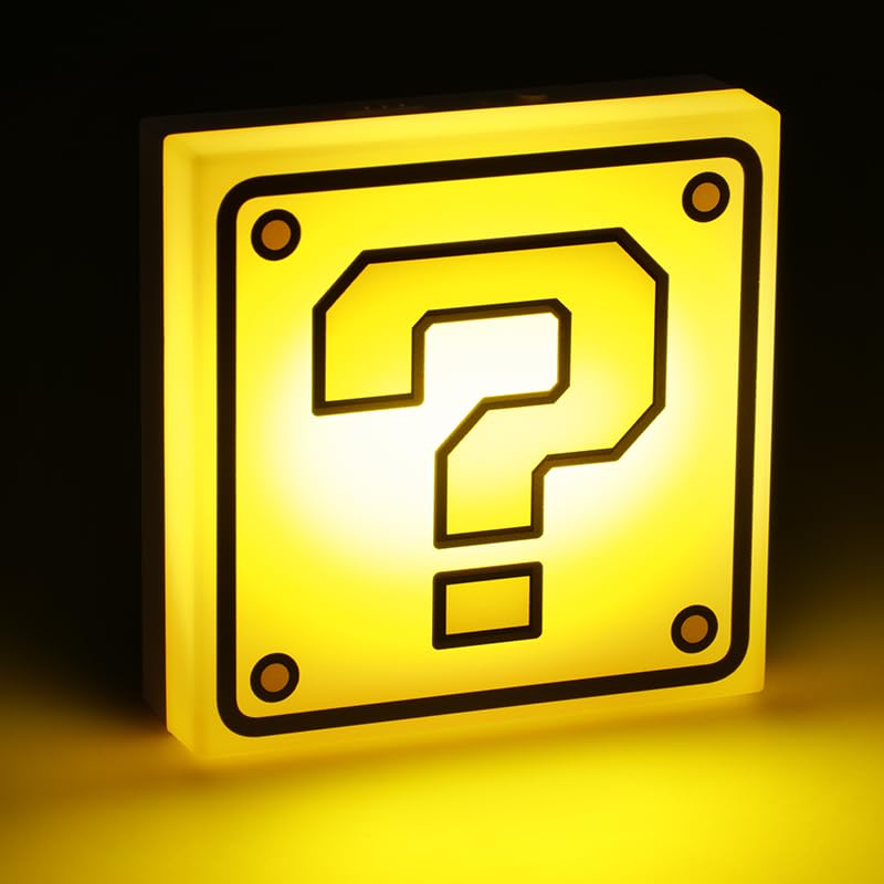 Paladone Super Mario Question Block Night Light, Auto Night Sensor & Portable with Wall Adhesive, Licensed Nintendo Box Lamp