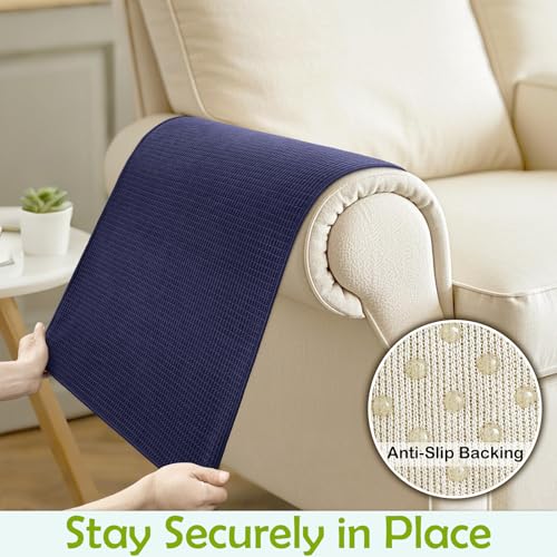 Couch Arm Covers, Sofa Arm Covers, Waterproof Armrest Cover for Sofa, Armchair, Loveseat, Non-Slip Recliner Arm Cover, Sofas Headrest Cover, Arm Chair Covers Set of 2 (Navy Blue, 24"×20")
