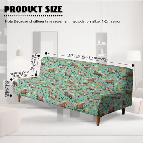 Horse Flower Easy-Going Stretch Futon Slipcover Armless Futon Bed Cover Furniture Protector Without Armrests with Elastic Bottom for Kids