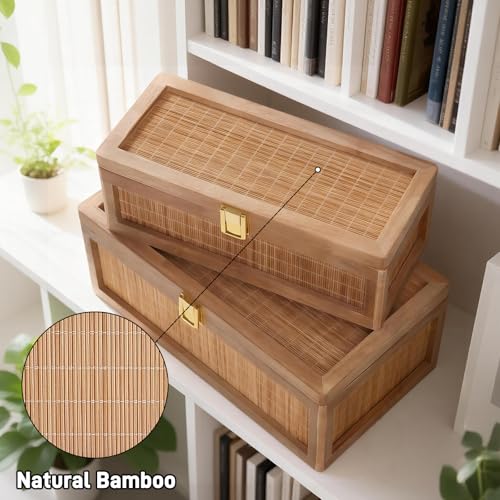 Natural Bamboo Decorative Box with Lids, Unique Decorative Boxes Set of 2, Boho Wedding Keeps – lifestyle view