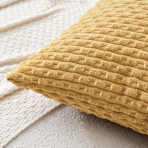 MIULEE Lumbar Decorative Throw Pillow Covers 12x20 Gold Textured Corduroy