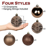3.15" Christmas Ball Ornaments Brown 12 Pcs Shatterproof Christmas Tree Decorations Xmas Tree Medium Christmas Ornaments Balls with Hanging Loop for Halloween Wedding Holiday Party Wreath Home Decor