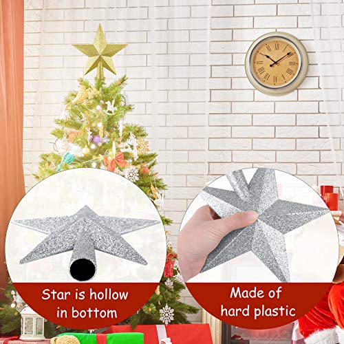 FEPITO Glitter Star Mini Christmas Tree Topper Shatter-Proof Small Christmas Tree Decoration Treetop for Holiday Ornament or Home Décor (Silver, 4.3 inches)