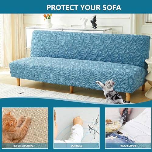 Futon Couch Cover Without Arms, Sofa Cover Armless, Futon Covers Slipcover Twin Queen Full Size, for Living Room, Bedroom (Green,Medium)