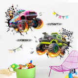 Tanlaby 3D Racing Car Wall Decals Monster Truck Break Through Wall Sticker Peel and Stick Decal for Baby Boys Kids Bedroom Nursery Playroom Decor