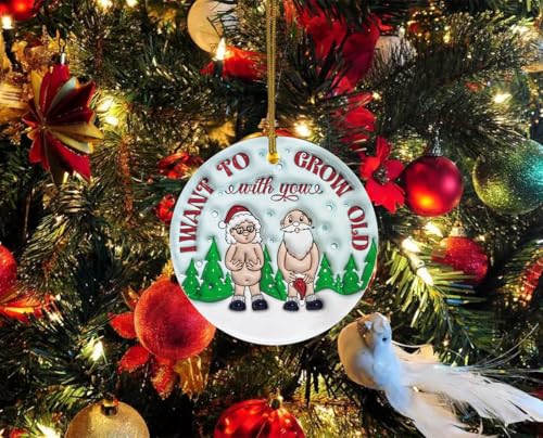 3D Christmas Ornament I Want to Grow Old with You, Funny Christmas Ceramic Ornament for Old Couple, Gift for Couple, Marriage Keepsake, Christmas Decoration Funny Love Gift Anniversary Xmas Ornament