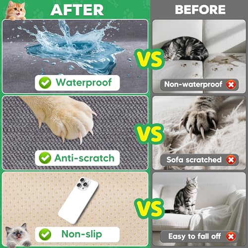 Cat Scratch Proof Furniture Protector - Anti-Slip, Waterproof Sofa Cover to Keep Cats Off, Pet-Friendly Anti-Scratch Couch Protectors for 3 Cushion Couch, Gray Sofa Cover for Pets and Kids 118"X71"