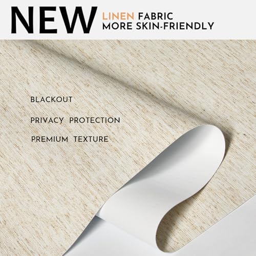 Persilux Blackout Roller Shades for Window Blinds,Cordless,Linen Fabric,Thermal Insulated Fabric UV Protection Shades for Home,Office,Bedroom,Door,Blackout-Cream,34 1/2" W X 64" H