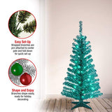 National Tree Company 4 ft Pre-Lit Turquoise Tinsel Mini Artificial Christmas Tree, 70 Clear Lights, 110 Tips, Includes Stand