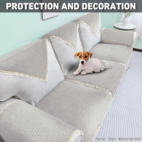 Couch Arm Covers, 2pcs Velvet Sofa Arm Covers, Couch Cover, Non-Slip Lace Armrest Covers, Headrest/Backrest Cover, Seat Covers, Slipcovers for Armchair Loveseat Recliner Furniture(24"×20", Light Gray)