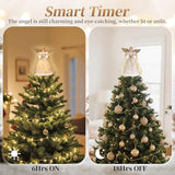 Lewondr Christmas Tree Topper Angel, 12'' Light Up Angel Tree Topper with Gold Wings and Candle Light, 8 Modes and 6 Hrs Timer USB and Remote Operated Christmas Decor for Holiday Home Decor, Apricot