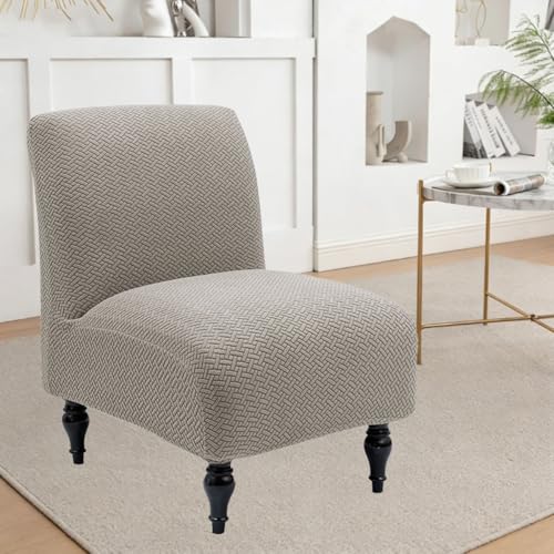 Armless Accent Chair Cover Waterproof Slipper Accent Chair Slipcovers Stretch Side Accent Chair Cover Without Arms Washable Armless Chair Covers for Living Dining Bedroom Set of 1 Taupe