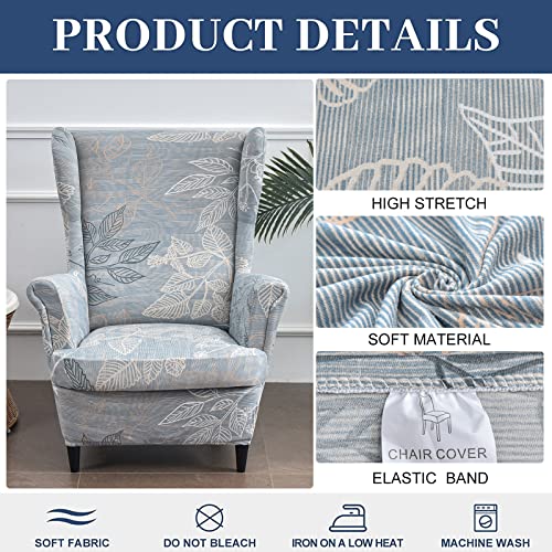 HAOYONG Stretch Wing Chair Cover Set Ottoman Slipcover 2 Pieces Wingback Chair Slipcover and and 1 Piece Rectangle Storage Stool Cover Removable Armchair Sofa Covers for Living Room Bedroom