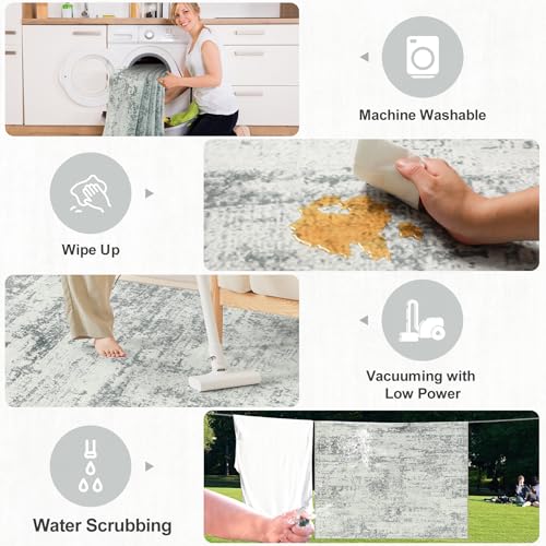 8x10 Area Rugs for Living Room - Washable Rug Modern Abstract Soft Large Neutral Non-Slip Carpet Indoor Floor Stain Resistant Thin Carpets for Bedroom Dining Room Farmhouse Nursery Home Office Grey