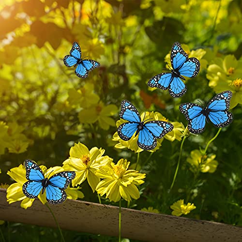 AQUEENLY Monarch Butterfly Decoration 4.72'' Blue Butterflies for Crafts Premium Fake Butterflies Wall Decor for Room, Home, Wedding, Party (12 Pcs)