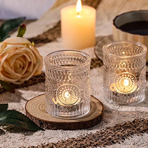 DARJEN 4PCS Clear Votive Candle Holders - Glass Candle Holder for Tea Light Candle, Embossed Tealight Candle Holder for Wedding Centerpiece, Living Room & Home Table Decor