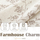 jinchan Floral Kitchen Curtains 24 Inch Linen Tier Curtains Farmhouse Cafe Half Window Drapes Over Sink Light Filtering Taupe on Beige for Living Room Laundry Tie Top 2 Panels