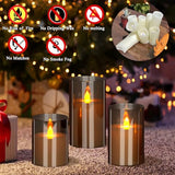 wemarry Flameless Candles 4" 5" 6" Acrylic Glass Pillars 3" Diameter Battery Operated Flickering Candles Include 8-Key Remote with Timer Function 400+ Hours (Gray, Warm Light 3 Pack)