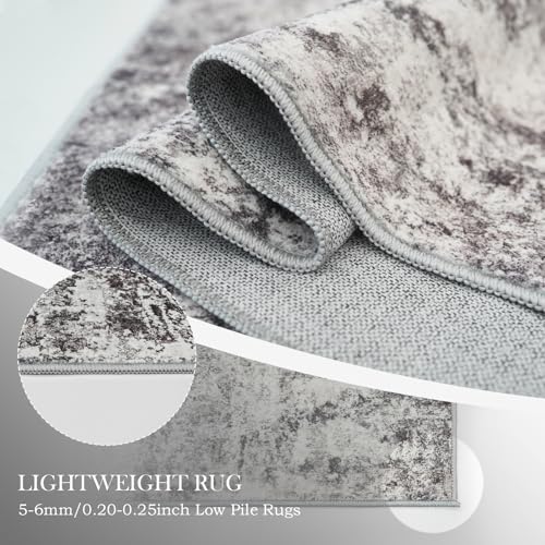 Abstract 3x5 Washable Rug: Modern Non Slip Area Rug Soft Carpet Foldable Distressed Stain Resistant Neutral Rugs for Hallway Living Room Bedroom Decor Indoor Small Farmhouse Rug 3'x5' Gray Cream
