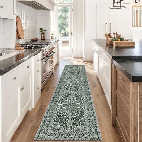 Vintage Runners for Hallways 2x8 Dark Green Floral Kitchen Rug