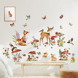 wondever Woodland Animal Wall Stickers Mushroom Deer Fox Peel and Stick Wall Decals for Kids Bedroom Baby Nursery