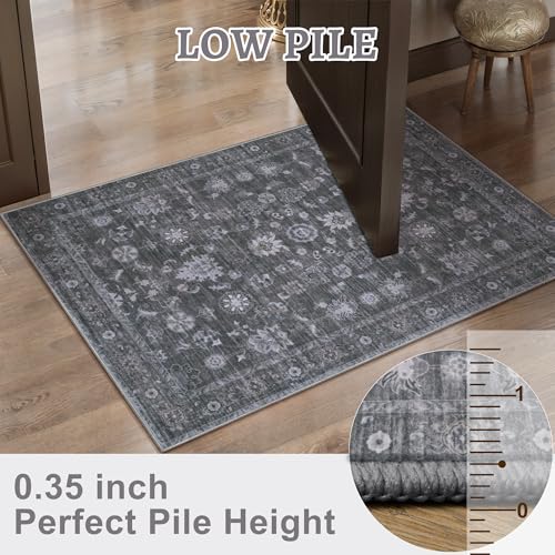 Tangsoo Washable 2x3 Grey Rug for Entryway,Small Throw Entry Rugs Non Slip