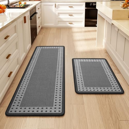 Kitchen Rugs Set of 2, Kitchen Mats for Floor,17x30+17x47 Grey