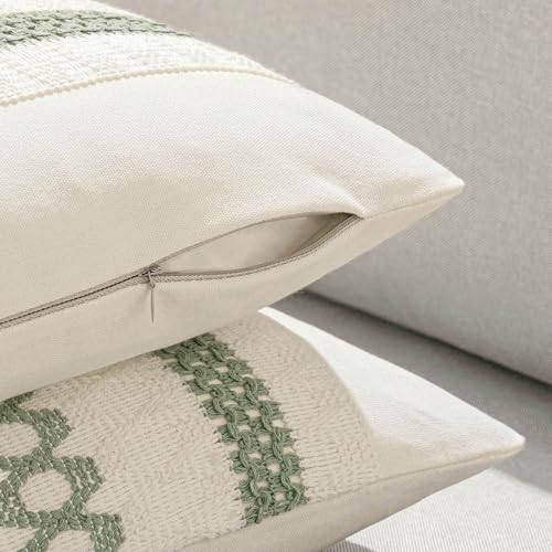 MIULEE Set of 2 Sage Green Boho Decorative Pillow Covers 18x18 Inch Farmhouse Rustic Couch Throw Pillows Modern Summer Cotton Cushion Covers Retro Cute Macrame Woven Spring Decor for Bed Sofa Chair