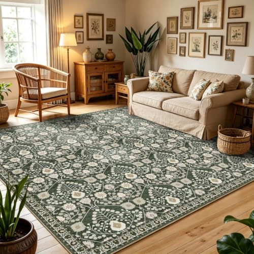 7x7 Vintage Square Floral Rug - 7ft Non Slip Machine Washable Area Rug