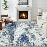 5x7 Area Rugs for Living Room Large Washable Abstract Blue Carpets