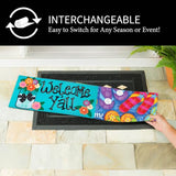 Evergreen Sassafras Doormat Insert Bundle & Tray Set of 5, Spring Summer Fall Winter Interchangeable Entrance Door mats Indoor and Outdoor Welcome Mat 30 x 18 Tray Non Slip Backing Low Profile