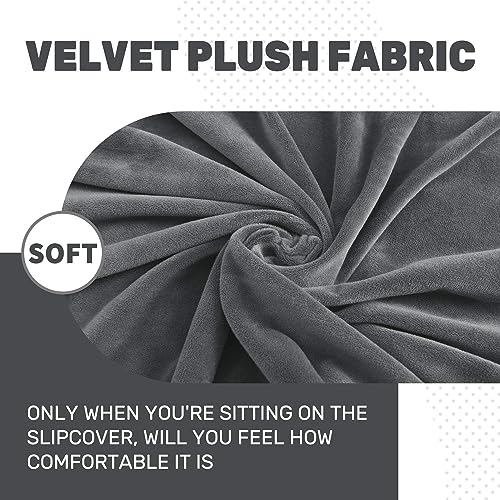 MAXIJIN Velvet Stretch Cushion Covers Fitted Couch Cushion Slipcovers Sofa Seat Cushion Covers for Individual Cushions with Elastic Bottom (3 Piece Sofa Seat Slipcovers, Gray)