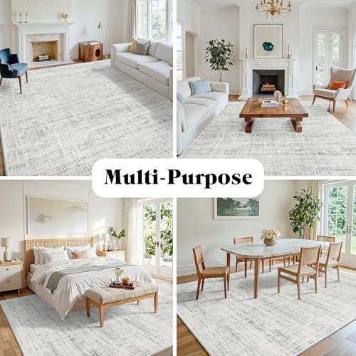 10x12 Washable Area Rug for Living Room Bedroom: Non-Slip Modern White Gray