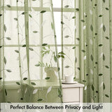 MIULEE Sage Green Sheer Curtains 2 Panels Embroidered Leaf Patterned Rod Pocket Floral Semi Sheer Faux Linen Window Curtains Drapes Set for Living Room Bedroom Dining Room, 52x84 Inches Long