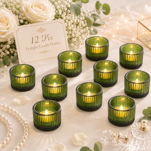 12 Pcs Green Tealight Candle Holder 2'' x 1.4''