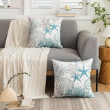 Tritard Nautical Coastal Throw Pillow Covers 18x18 Set of 2 Beach Themed Ocean Seashell Coral Starfish Velvet Couch Decorative Pillow Cases Outdoor Sofa Cushion Cover for Bedroom Living Room, Blue