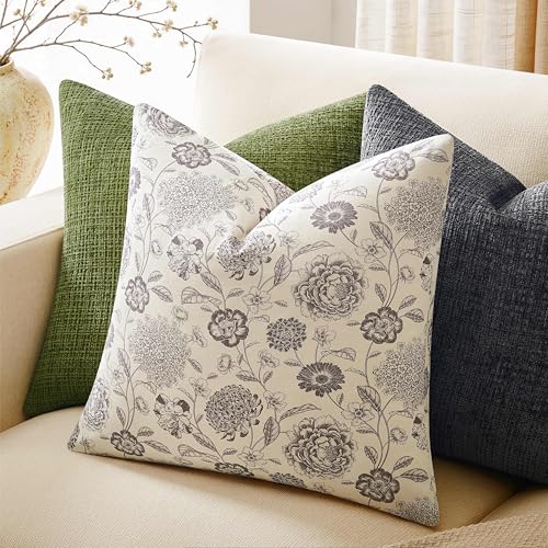 Botanical Throw Pillow Covers Set of 2, 18x18 Inch Grey